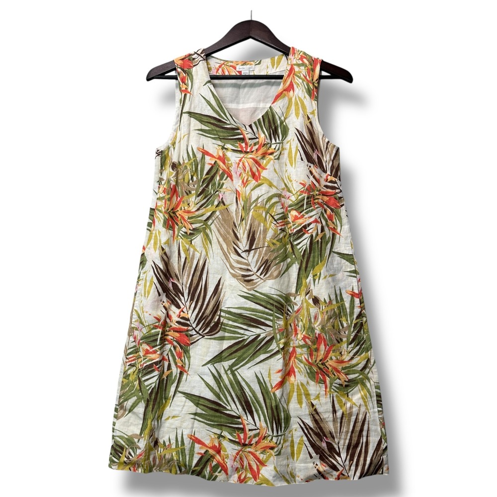 J.Jill Love Linen XS Dress Floral Print Sleeveless Dress Coastal Resort Tropical
